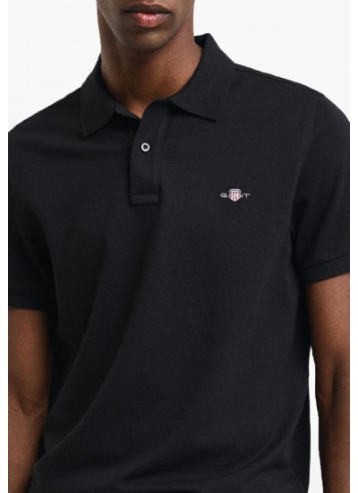 Men T-Shirts Polo.Original.M Black Cotton GANT