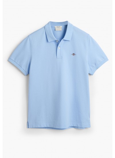 Men T-Shirts Polo.Original.M LightBlue Cotton GANT