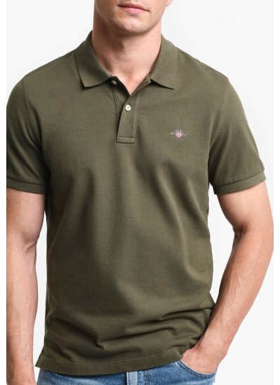 Men T-Shirts Polo.Original.M Green Cotton GANT