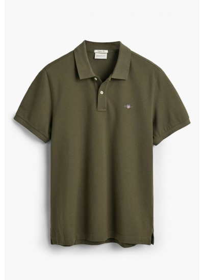 Men T-Shirts Polo.Original.M Green Cotton GANT