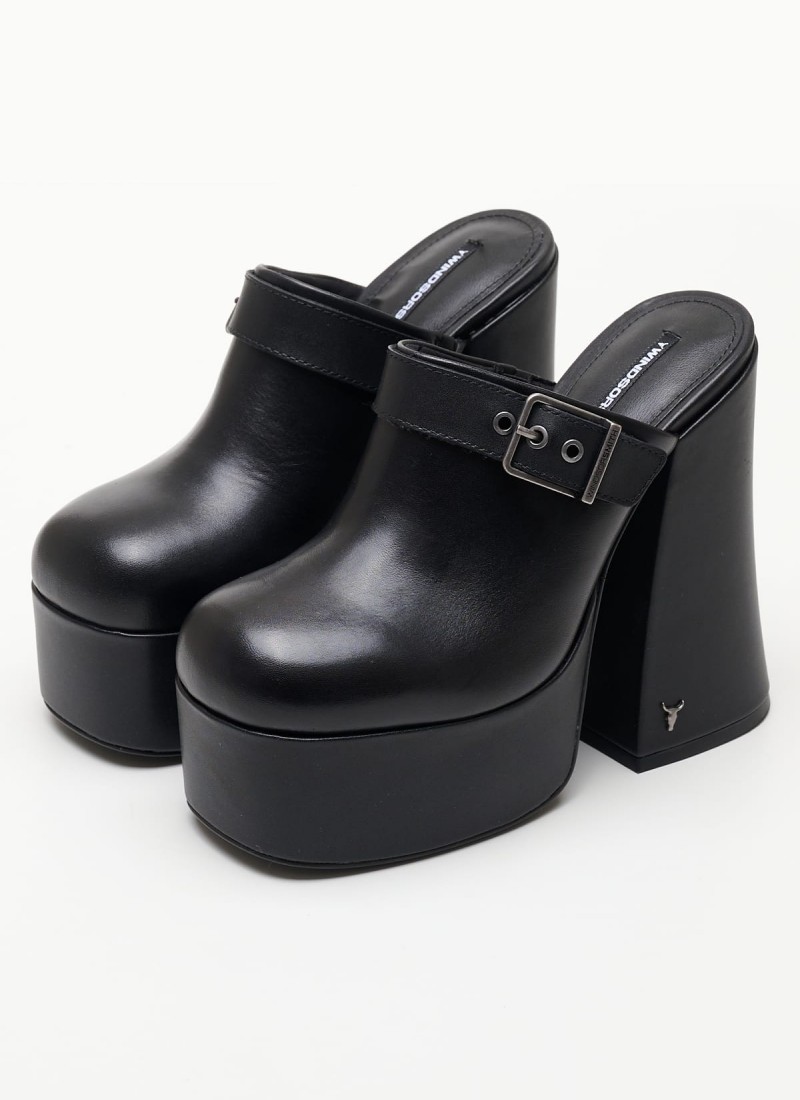 Women Mules from the Windsor Smith brand Checkz Black Leather