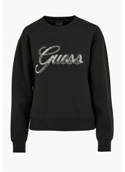 Γυνακεία Φούτερ Script.Sweat Μαύρο Πολυεστέρα Guess