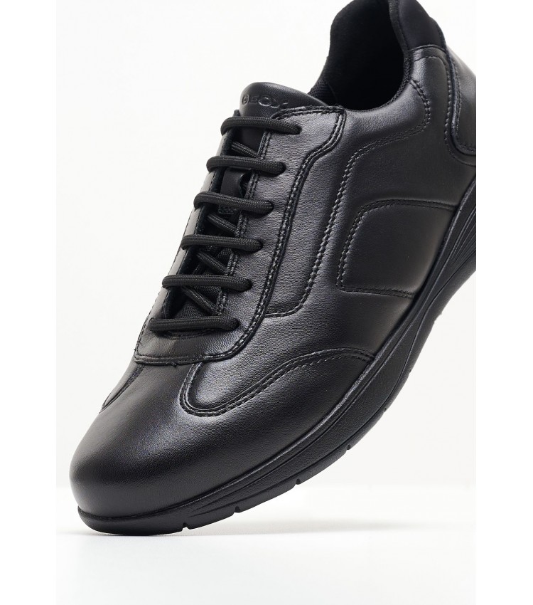 Men Casual Shoes Spherica.Agnello Black Leather Geox