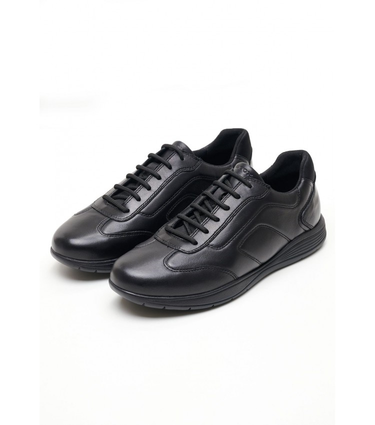 Men Casual Shoes Spherica.Agnello Black Leather Geox