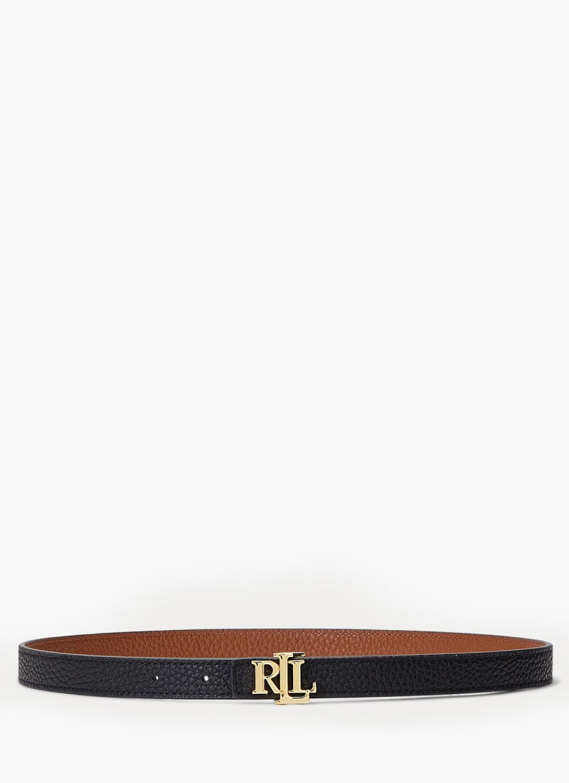 RALPH LAUREN black English leather crest brass buckle women’s belt S M