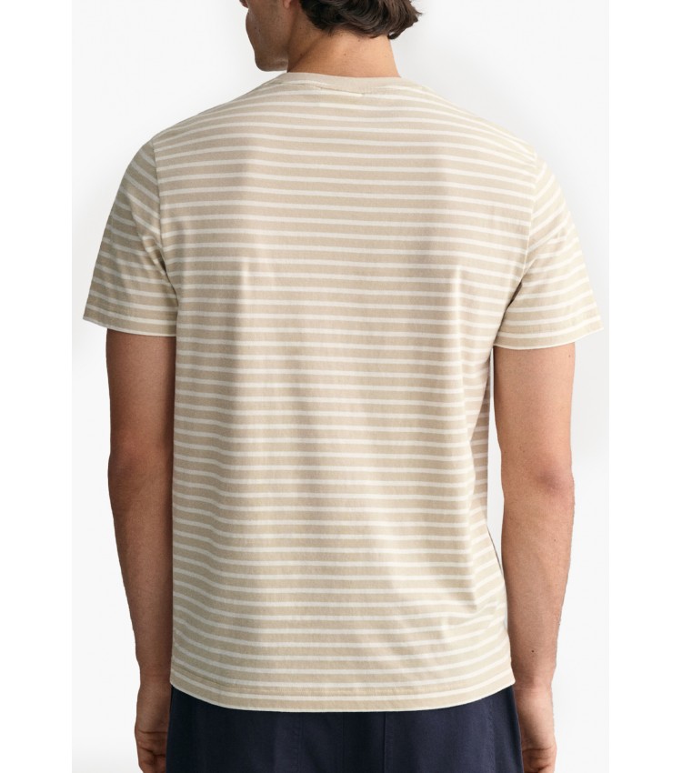 Ανδρικές Μπλούζες Striped.Shirt Μπεζ Βαμβάκι GANT