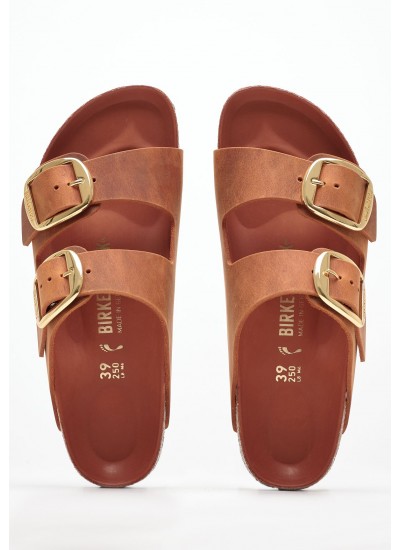 Γυναικεία Flats Arizona.Big Πορτοκαλί Δέρμα Λαδερό Birkenstock