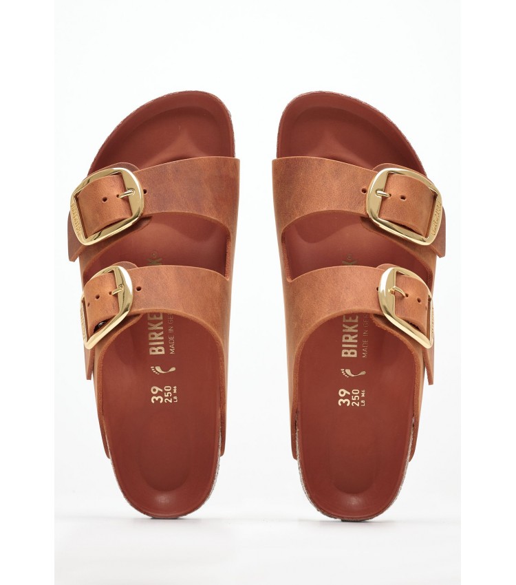 Γυναικεία Flats Arizona.Big Πορτοκαλί Δέρμα Λαδερό Birkenstock