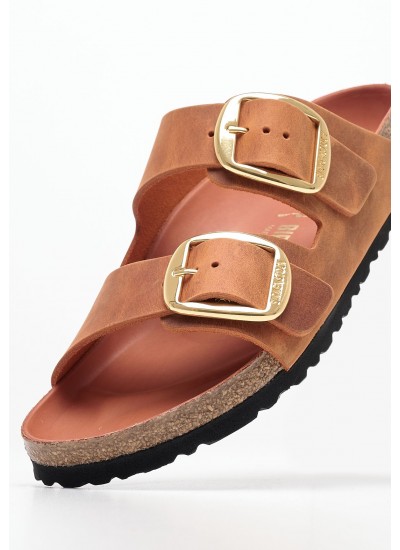 Γυναικεία Flats Arizona.Big Πορτοκαλί Δέρμα Λαδερό Birkenstock