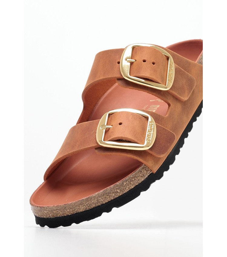 Γυναικεία Flats Arizona.Big Πορτοκαλί Δέρμα Λαδερό Birkenstock