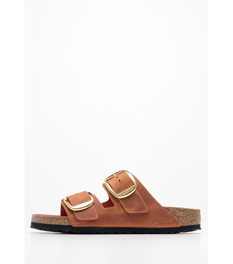 Γυναικεία Flats Arizona.Big Πορτοκαλί Δέρμα Λαδερό Birkenstock