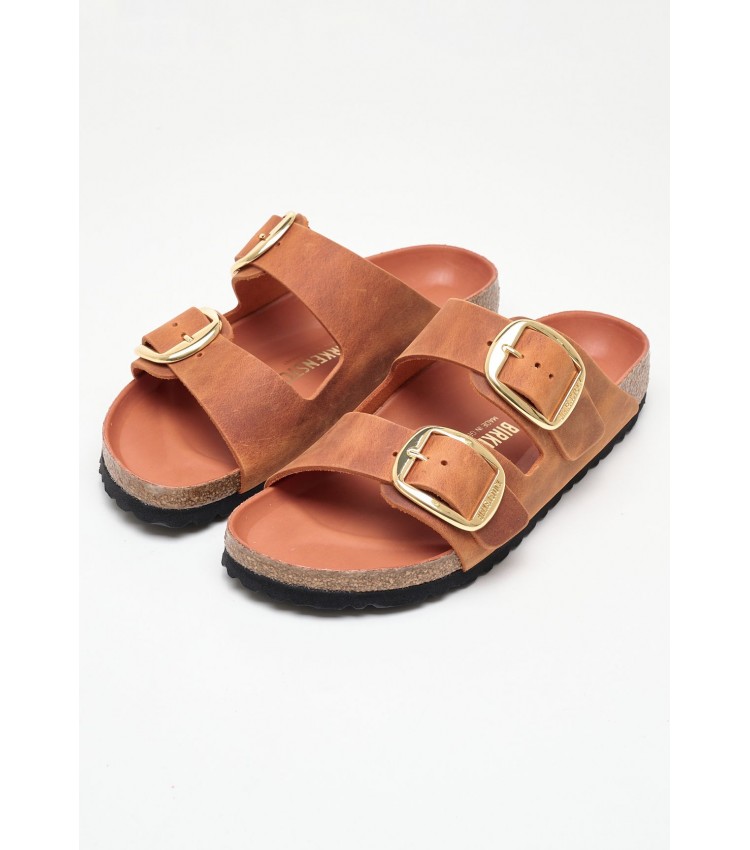 Γυναικεία Flats Arizona.Big Πορτοκαλί Δέρμα Λαδερό Birkenstock