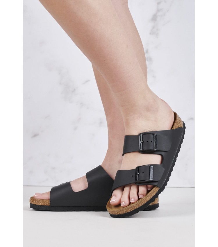 Γυναικεία Flats Arizona.Bs.N Μαύρο Δέρμα Καστόρι Birkenstock