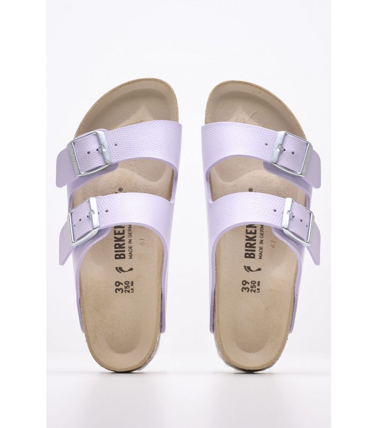 Γυναικεία Flats Arizona.Shiny Μωβ ECOleather Birkenstock