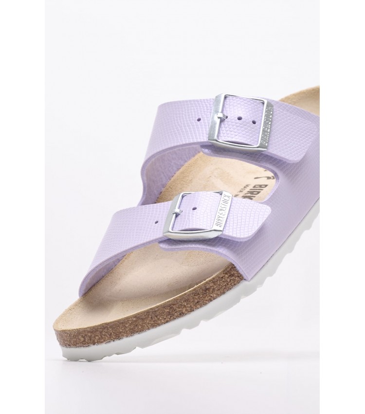 Γυναικεία Flats Arizona.Shiny Μωβ ECOleather Birkenstock