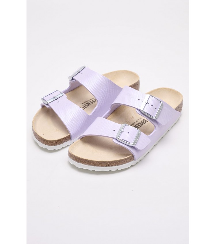 Γυναικεία Flats Arizona.Shiny Μωβ ECOleather Birkenstock