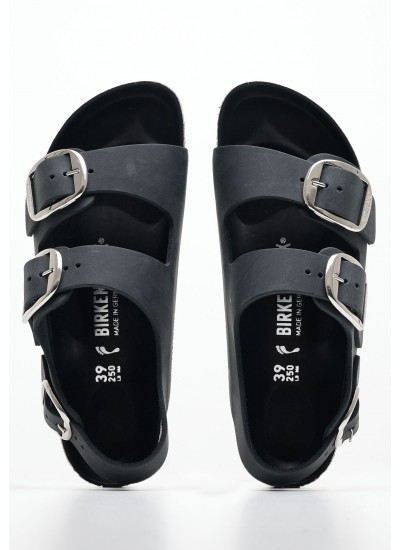 Γυναικεία Flats Buckle.Milano Μαύρο Δέρμα Λαδερό Birkenstock