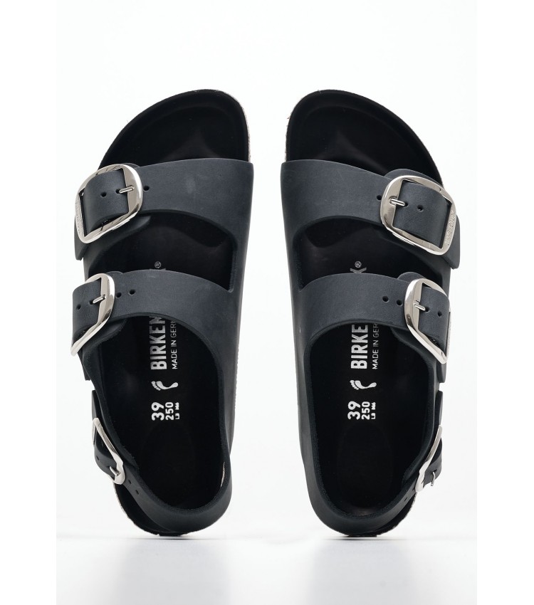 Γυναικεία Flats Buckle.Milano Μαύρο Δέρμα Λαδερό Birkenstock