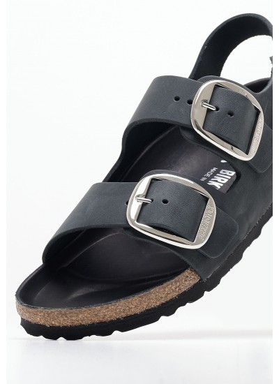 Γυναικεία Flats Buckle.Milano Μαύρο Δέρμα Λαδερό Birkenstock