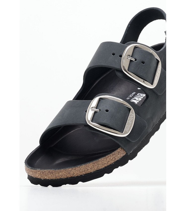 Γυναικεία Flats Buckle.Milano Μαύρο Δέρμα Λαδερό Birkenstock