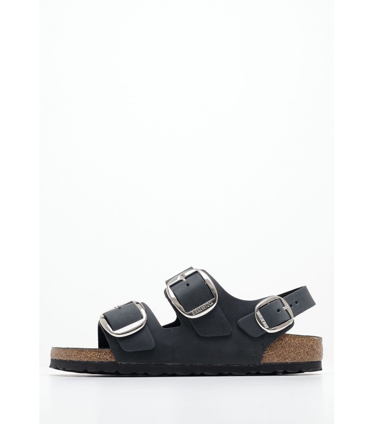 Γυναικεία Flats Buckle.Milano Μαύρο Δέρμα Λαδερό Birkenstock