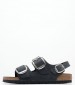 Γυναικεία Flats Buckle.Milano Μαύρο Δέρμα Λαδερό Birkenstock