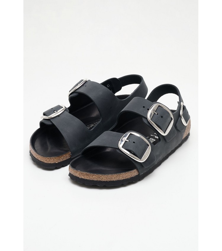 Γυναικεία Flats Buckle.Milano Μαύρο Δέρμα Λαδερό Birkenstock