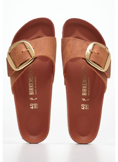 Γυναικεία Flats Madrid.Burnt Πορτοκαλί Δέρμα Λαδερό Birkenstock