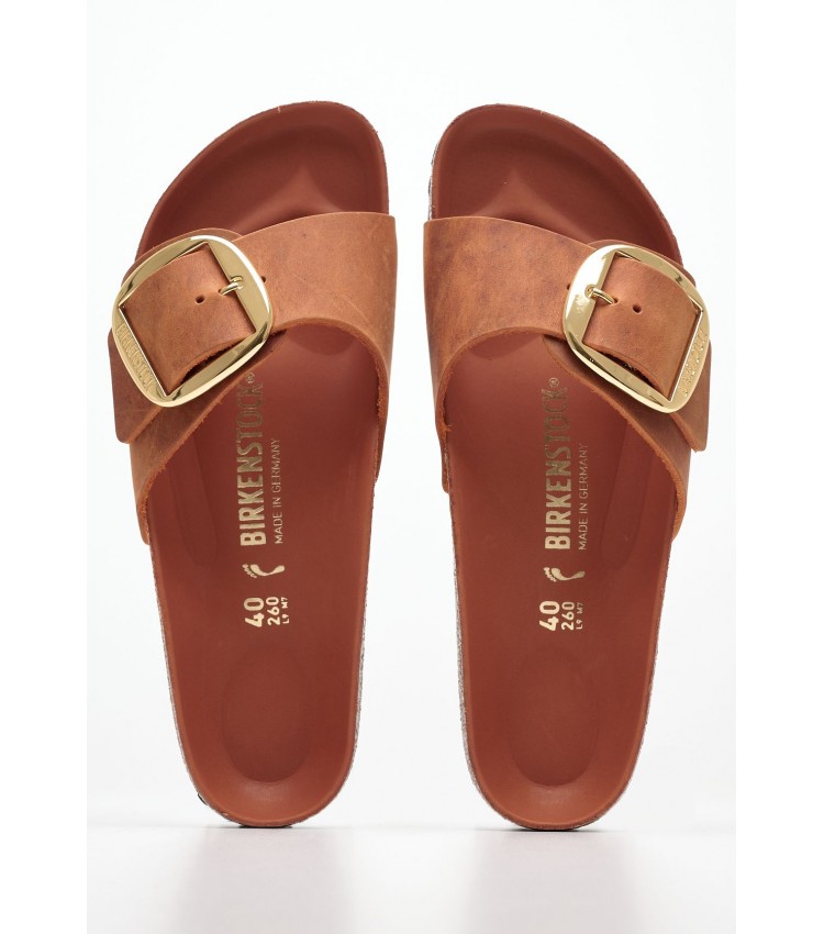 Γυναικεία Flats Madrid.Burnt Πορτοκαλί Δέρμα Λαδερό Birkenstock