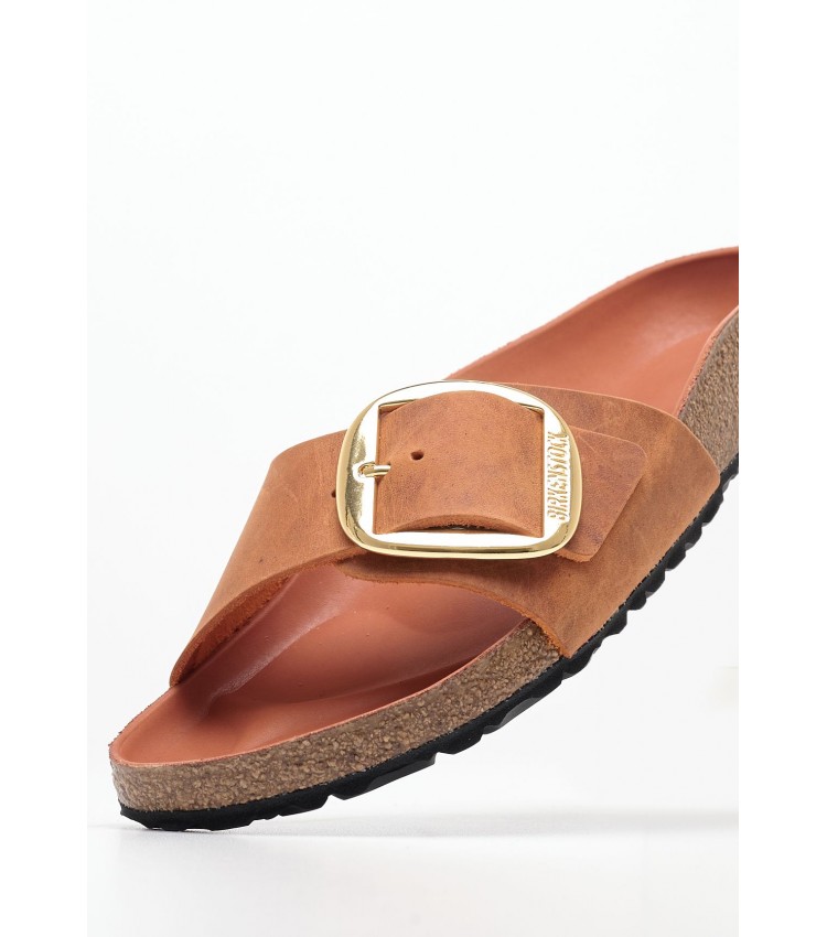 Γυναικεία Flats Madrid.Burnt Πορτοκαλί Δέρμα Λαδερό Birkenstock