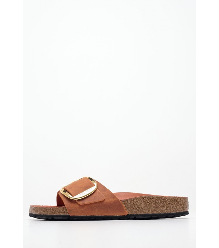 Γυναικεία Flats Madrid.Burnt Πορτοκαλί Δέρμα Λαδερό Birkenstock