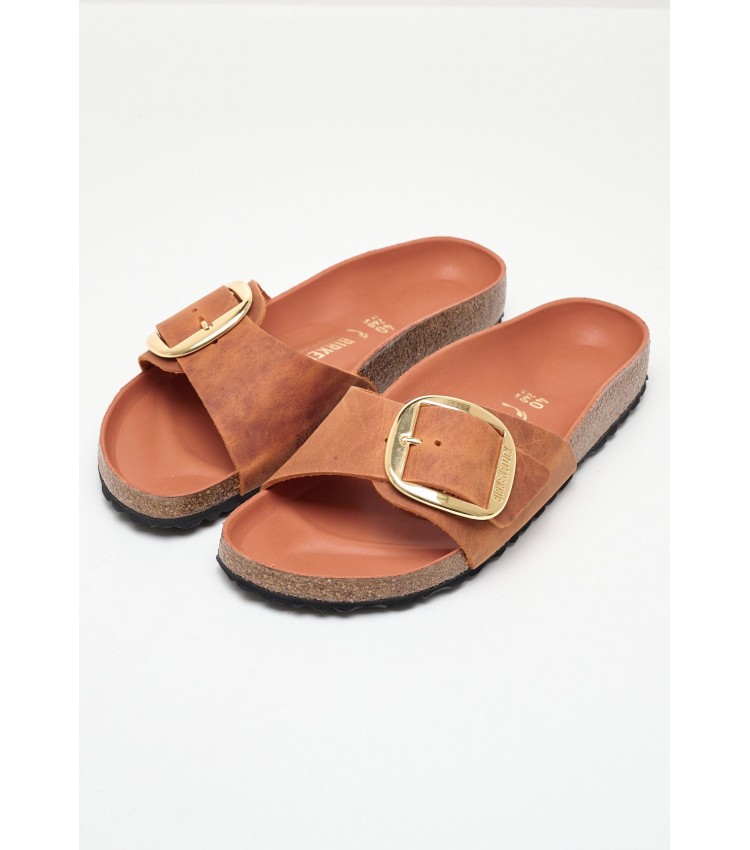 Γυναικεία Flats Madrid.Burnt Πορτοκαλί Δέρμα Λαδερό Birkenstock