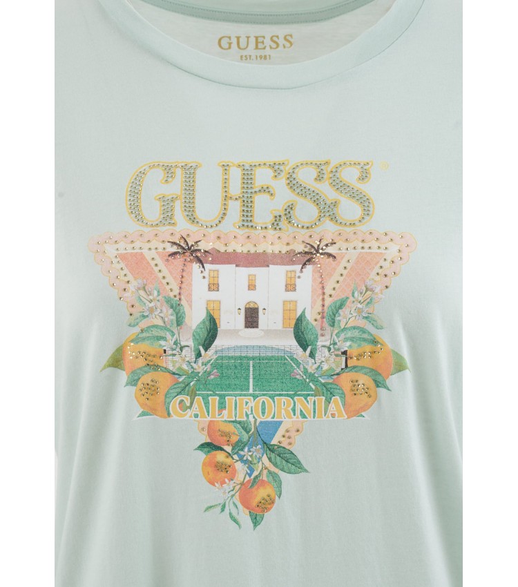 Γυναικείες Μπλούζες - Τοπ Mansion.Lg Πράσινο Βαμβάκι Guess