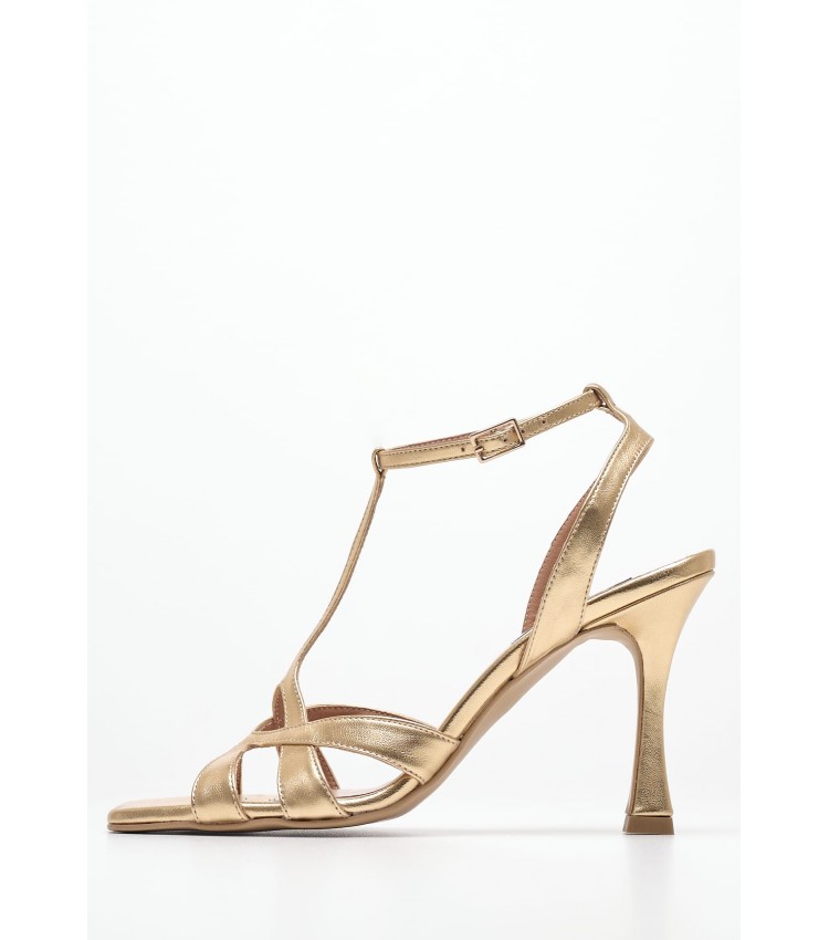 Women Sandals High Cindy Gold Leather Mortoglou