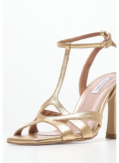 Women Sandals High Cindy Gold Leather Mortoglou