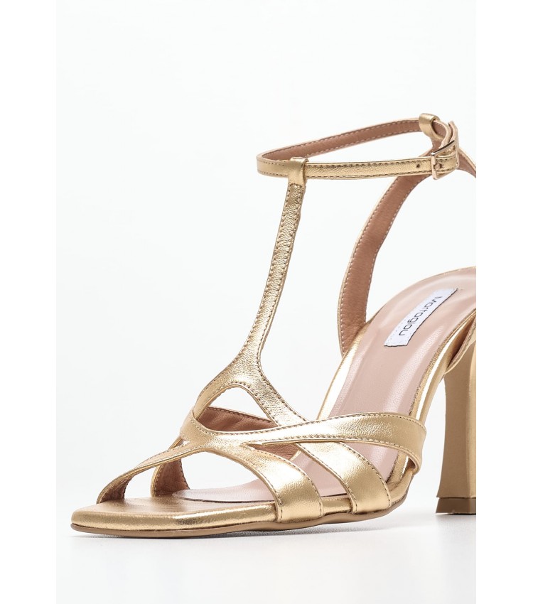 Women Sandals High Cindy Gold Leather Mortoglou