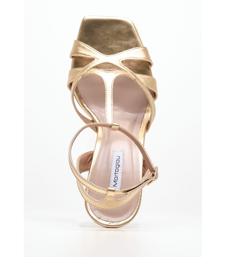 Women Sandals High Cindy Gold Leather Mortoglou