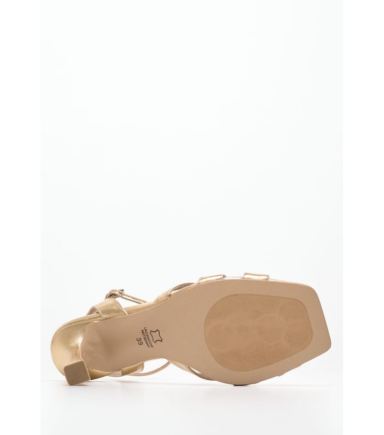 Women Sandals High Cindy Gold Leather Mortoglou