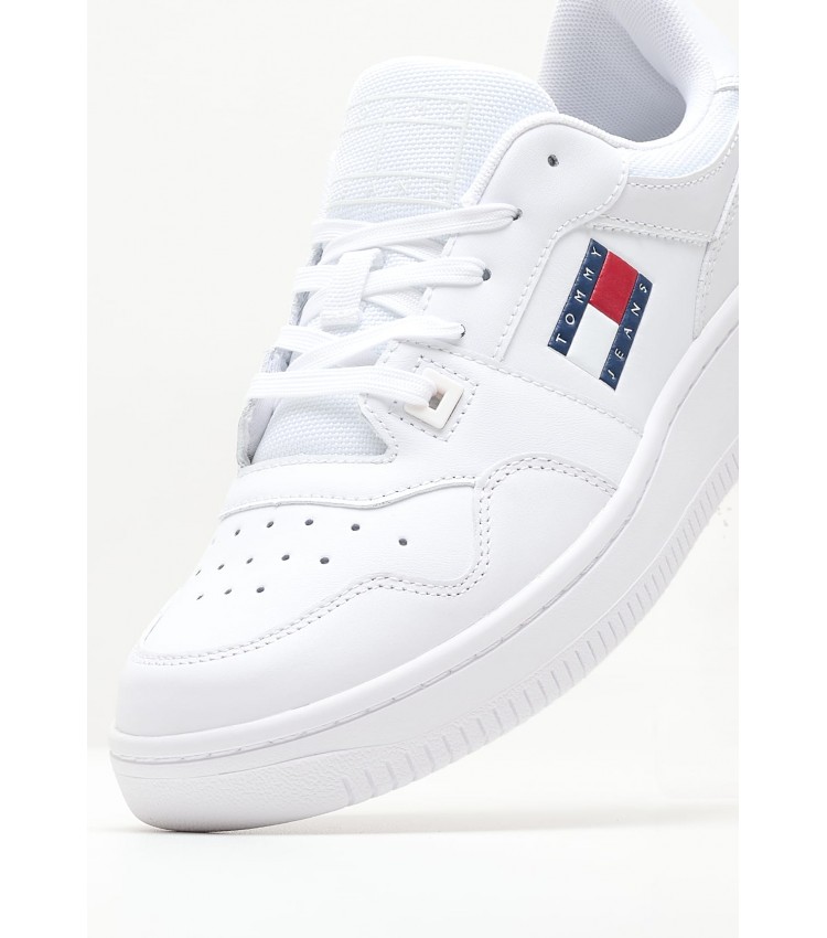 Γυναικεία Παπούτσια Casual Basket.Ess Άσπρο Δέρμα Tommy Hilfiger