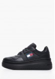 Women Casual Shoes Basket.Flatform Black Leather Tommy Hilfiger