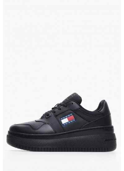 Women Casual Shoes Basket.Flatform Black Leather Tommy Hilfiger