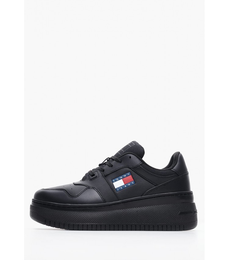 Women Casual Shoes Basket.Flatform Black Leather Tommy Hilfiger