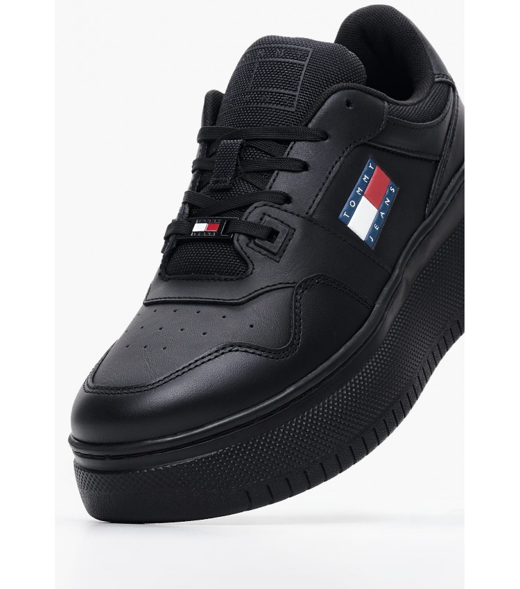 Women Casual Shoes Basket.Flatform Black Leather Tommy Hilfiger