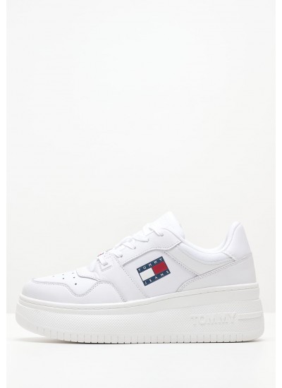 Women Casual Shoes Basket.Flatform White Leather Tommy Hilfiger