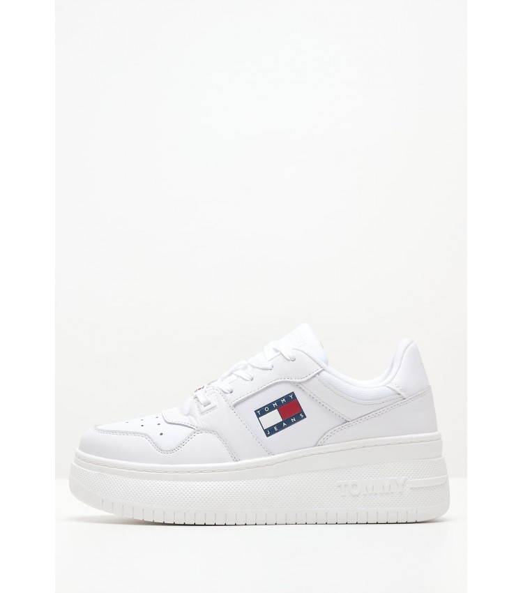 Women Casual Shoes Basket.Flatform White Leather Tommy Hilfiger