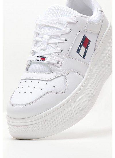 Women Casual Shoes Basket.Flatform White Leather Tommy Hilfiger