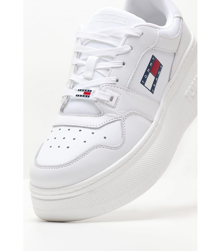 Women Casual Shoes Basket.Flatform White Leather Tommy Hilfiger