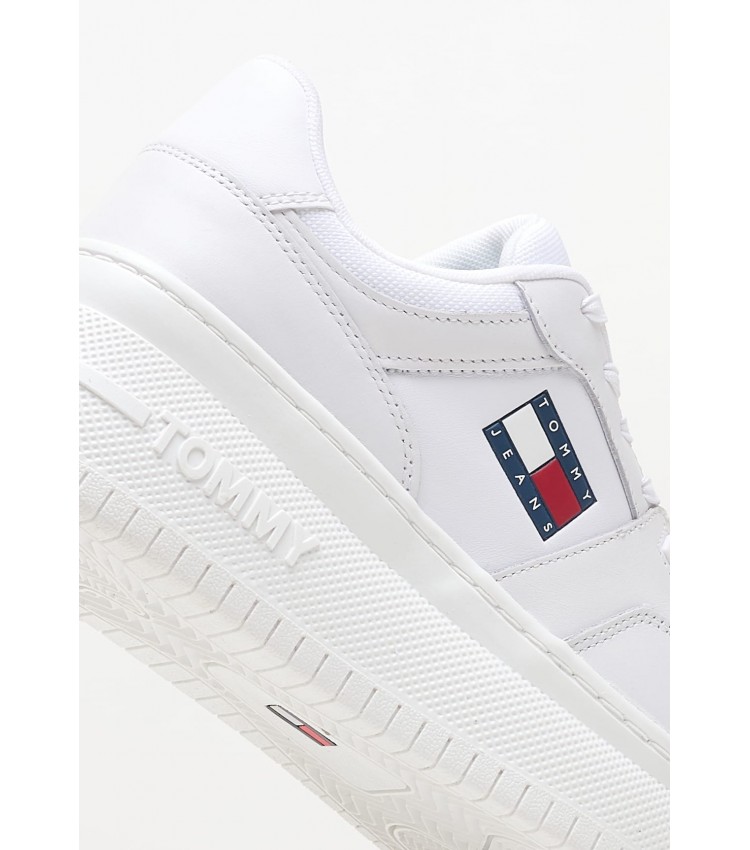 Women Casual Shoes Basket.Flatform White Leather Tommy Hilfiger