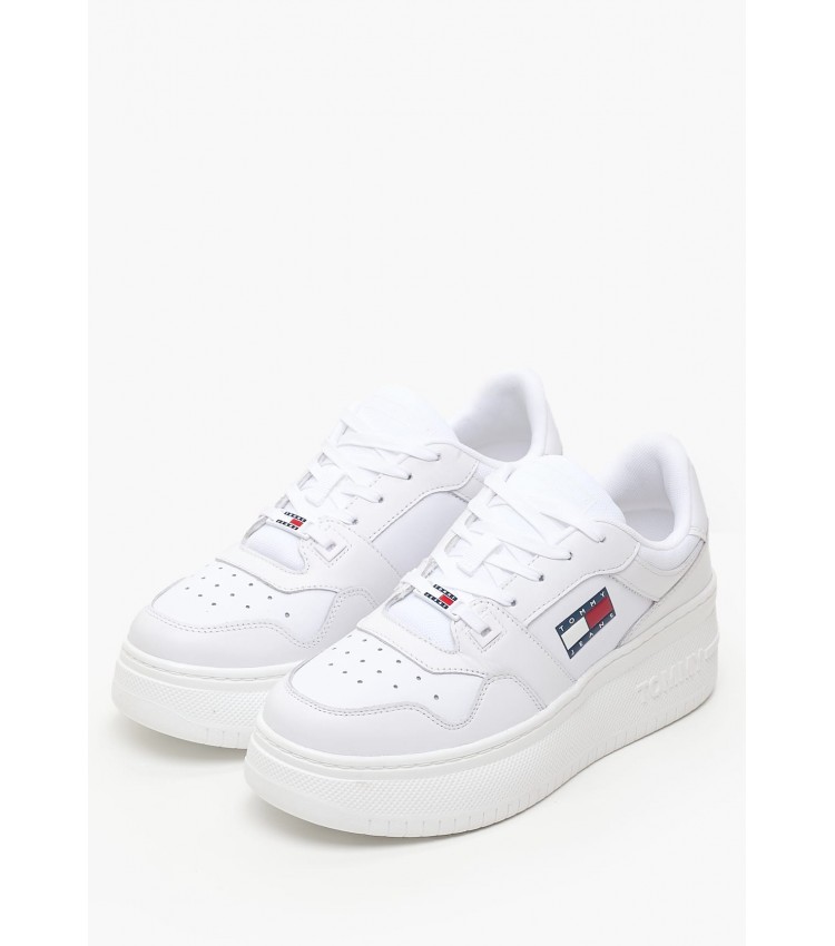 Women Casual Shoes Basket.Flatform White Leather Tommy Hilfiger