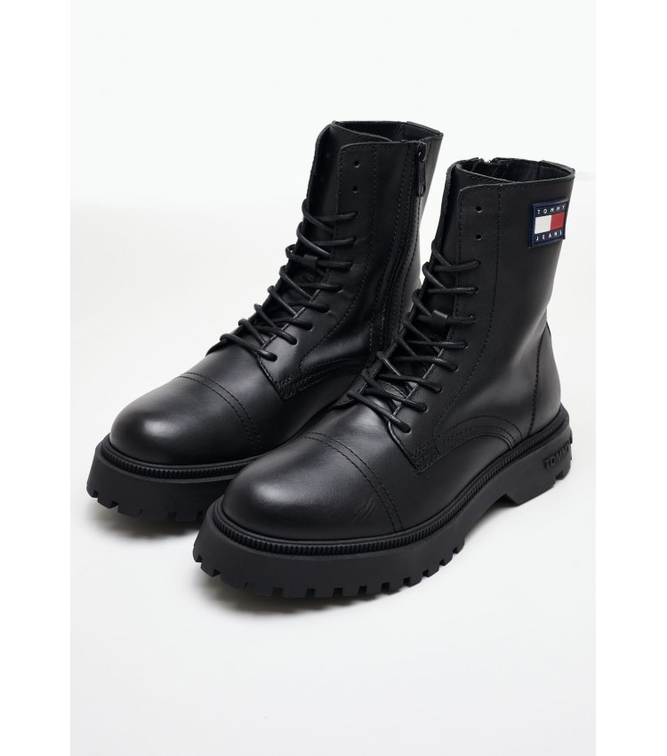 Ανδρικά Μποτάκια Boot.Smooth Μαύρο Δέρμα Tommy Hilfiger